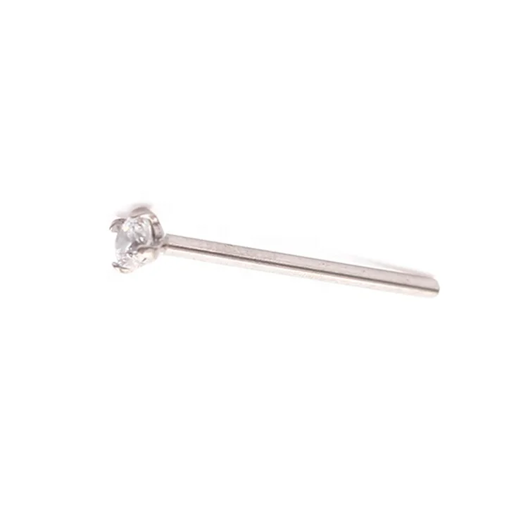 Titanium Prong Set Cubic Zircon Stone Nose Fishtail Pin Indian Nose Pin