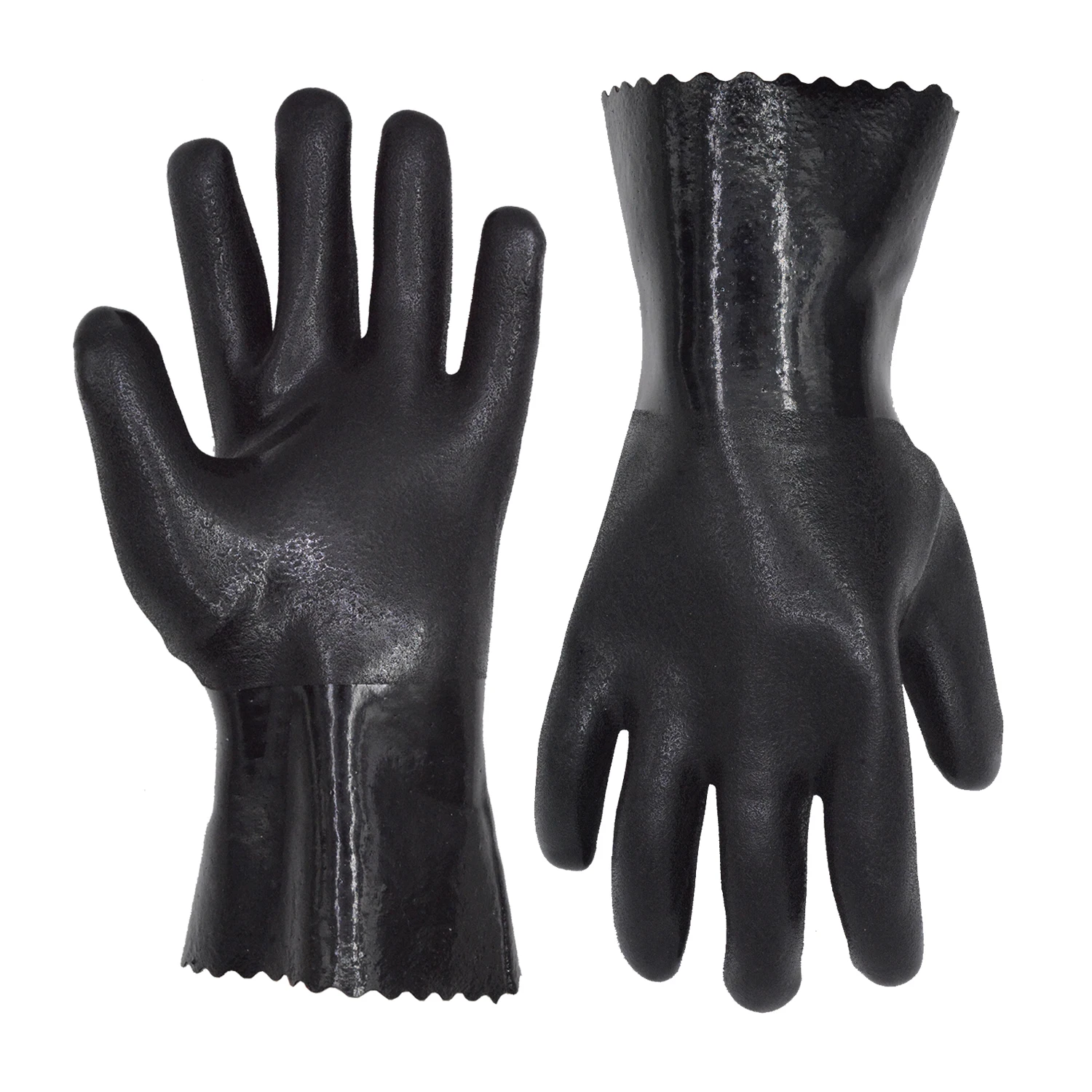 PRI wholesale waterproof PVC coated nitirle smooth gauntlet long cuff liquid chemical resistance gloves