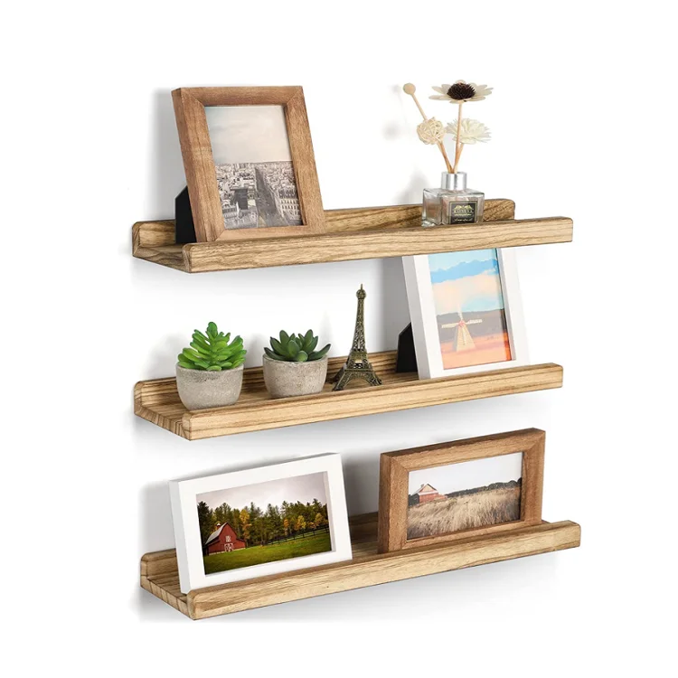 Hot sale set of 3 rustic photos small plants storage display floating wall shelves