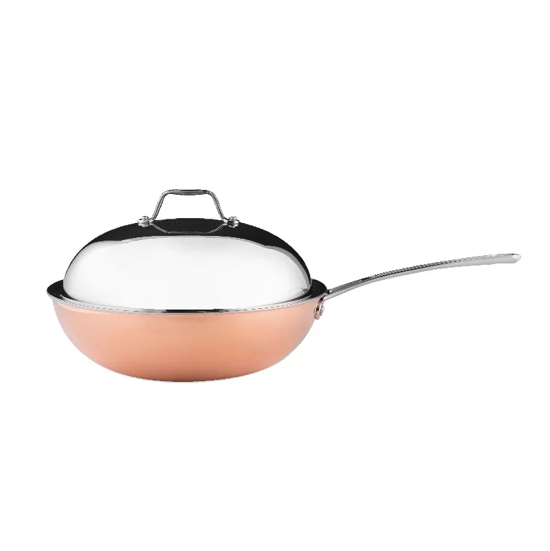 Big Discount ODM 3ply 12inch Copper Chinese Cooking Wok Cookware Set For Home Cook