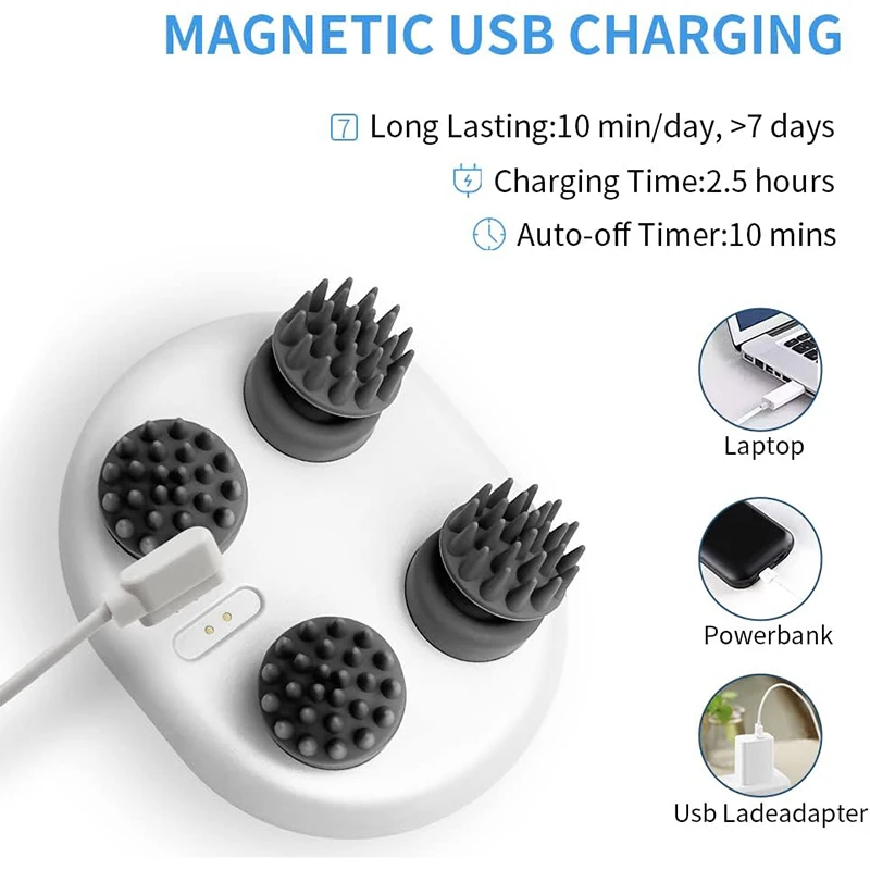 Portable Handheld Waterproof Electric Head Massager with 4 Kneading Heads and 100 Nodes Scalp Massager