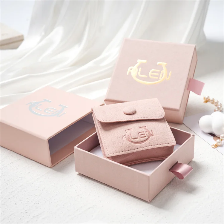 2024 Custom Jewelry Box Personalized Logo Packaging Drawer Cardboard Box with Microfiber Jewelry Pouch&paper bag