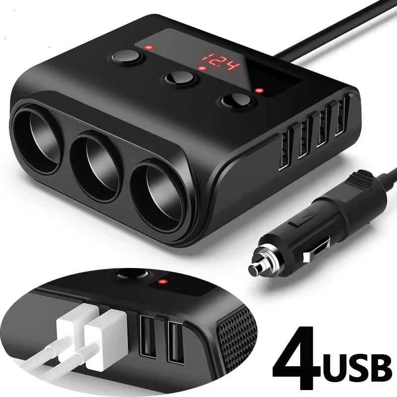 TR12 Новый разветвитель 3 гнезда зарядки 4 порта автомобильное Usb зарядное устройство с подключением от прикуривателя выключателем напряжение дисплея