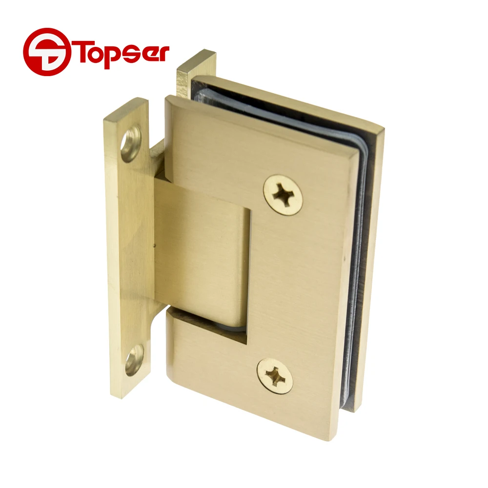 High Quality Solid Brass 100mm H-type 90 Degree Wall to Glass Shower Door Hinge Brushed Gold  for Glass Door