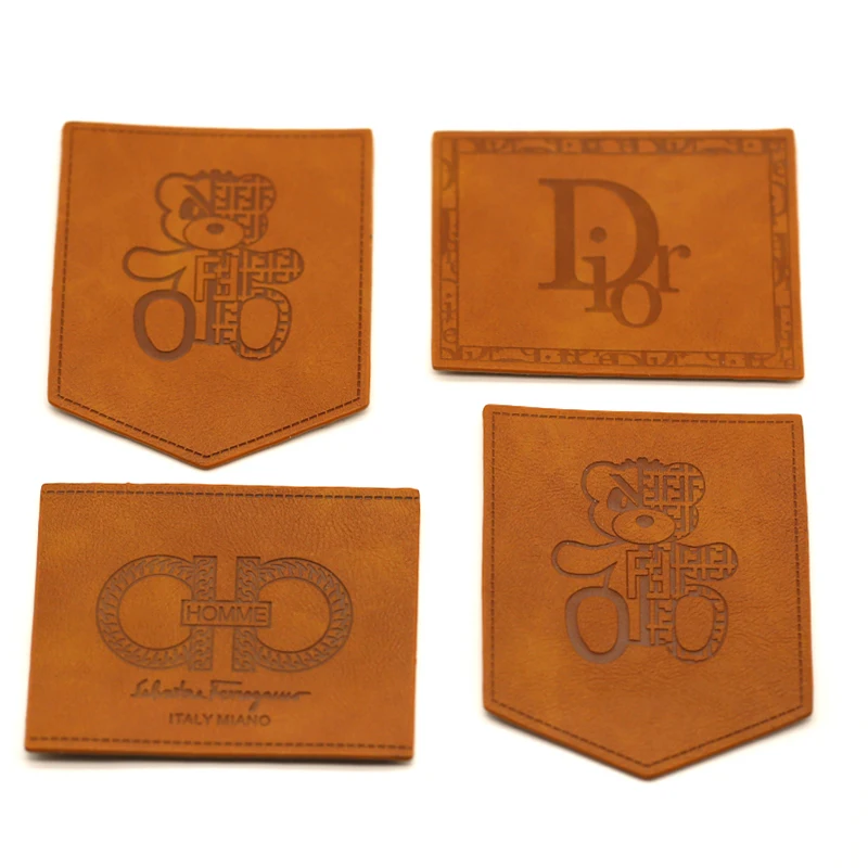 High Quality Custom Soft Genuine leather Logo Embossed Tag Patches Denim Brand Pu Leather Labels For Hats/Clothing/Jeans/Handbag