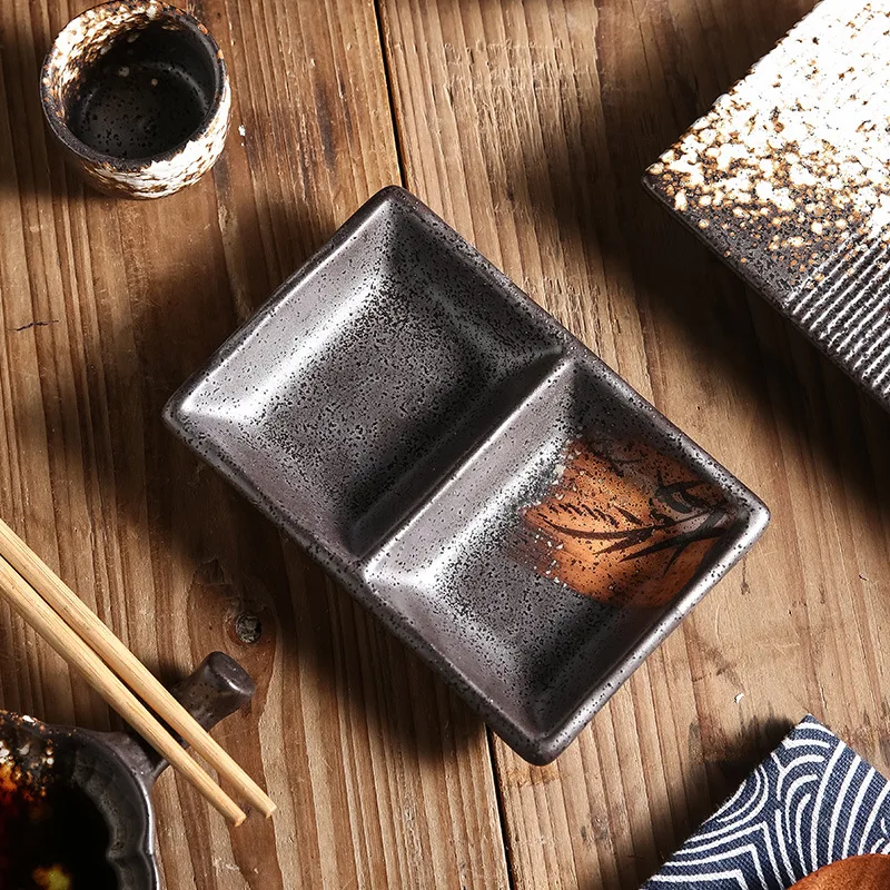 Two grid sauce seasoning plate barbecue dipping plate  Sushi Snack Dish