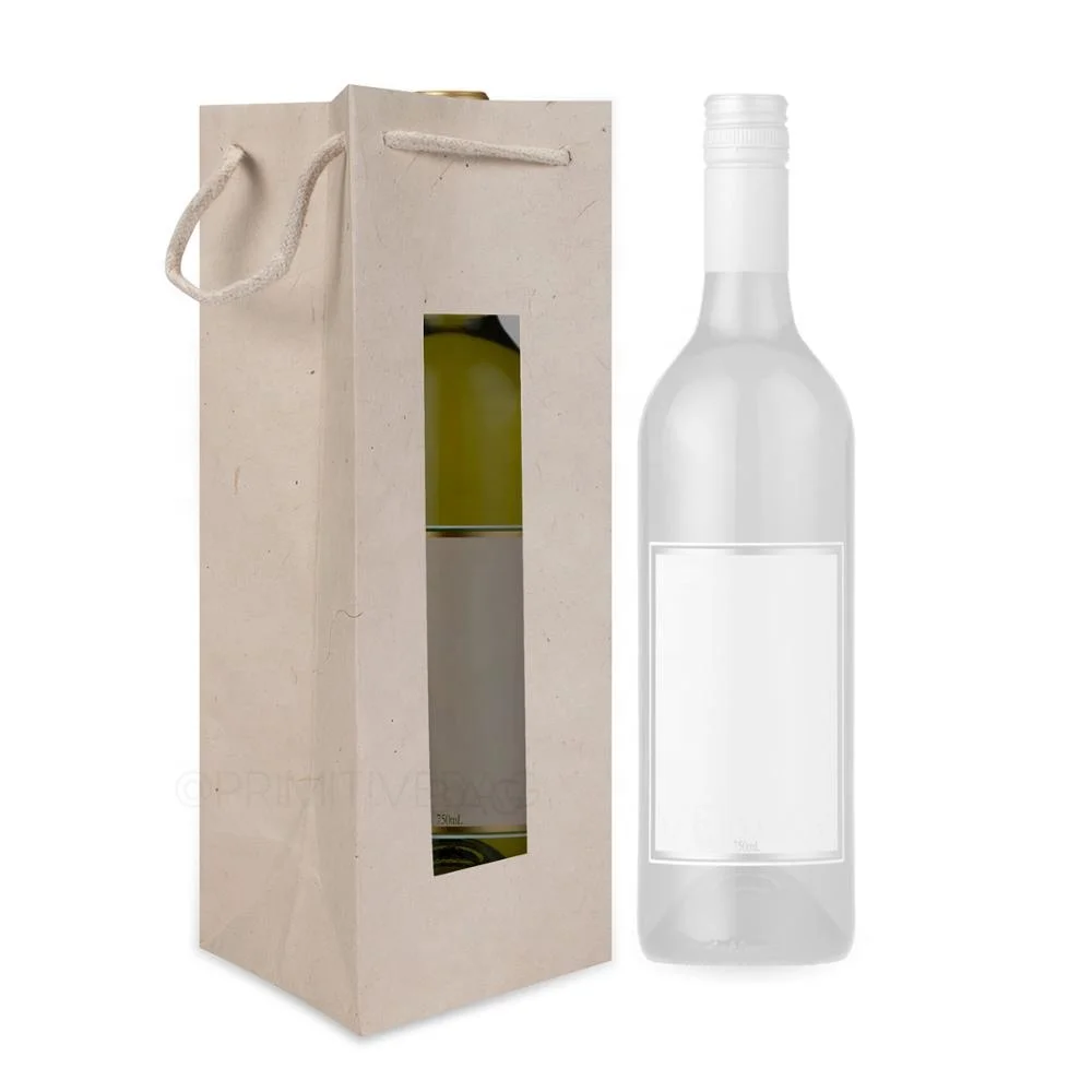 Customizable Logo 100% Recyclable Quart Size Kraft Paper Bags Natural-Colored Handmade Lokta Paper Coating Wine Whisky Packing