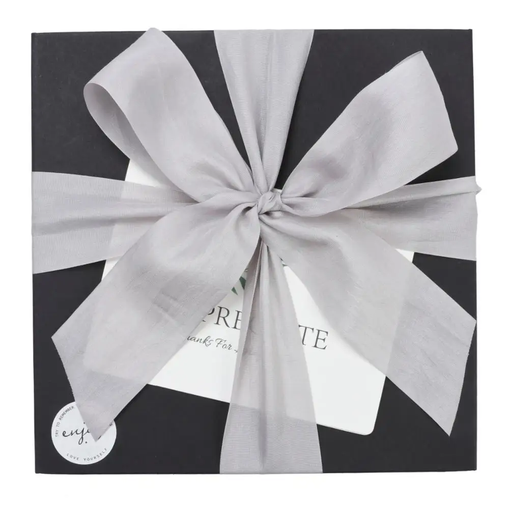 
 Оптовая продажа, серебристо-серая лента из 100% чистого шелка с поздравительной открыткой для упаковки подарков  