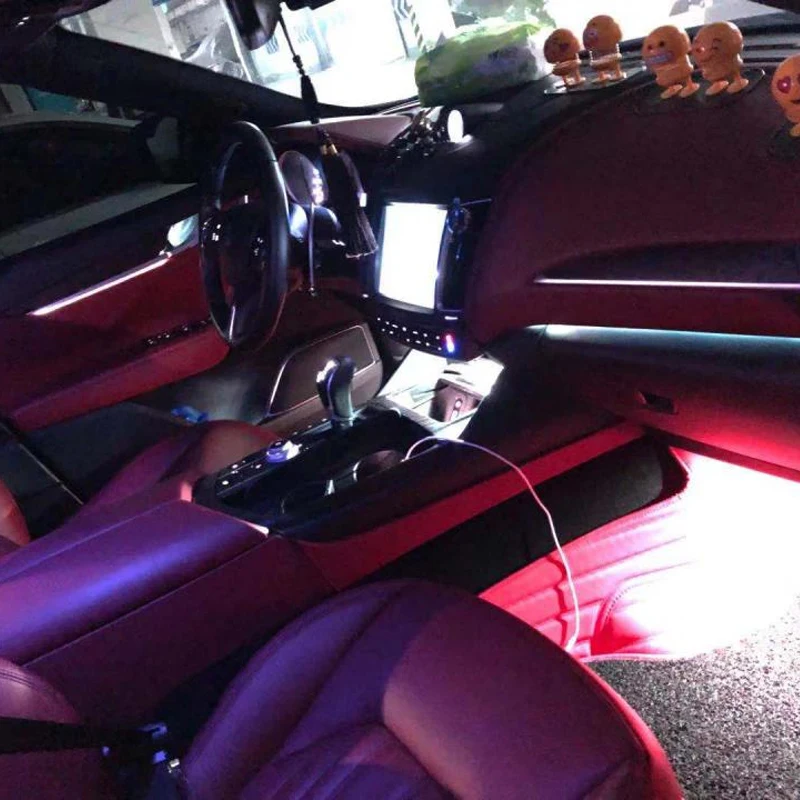 Аксессуары для салона автомобиля, 6 м, атмосферная лампа, холодный свет, линия с USB, сделай сам, декоративная приборная панель, Автомобильный светодиодный окружающий свет