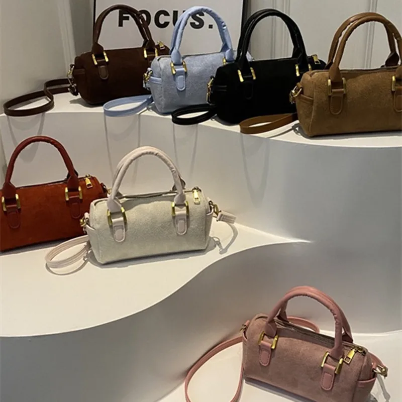 2024 Spring New Fashion Simple Wool Crossbody Bag Women Retro Vintage Style Hand Cylinder Shoulder Bag Lock Summer