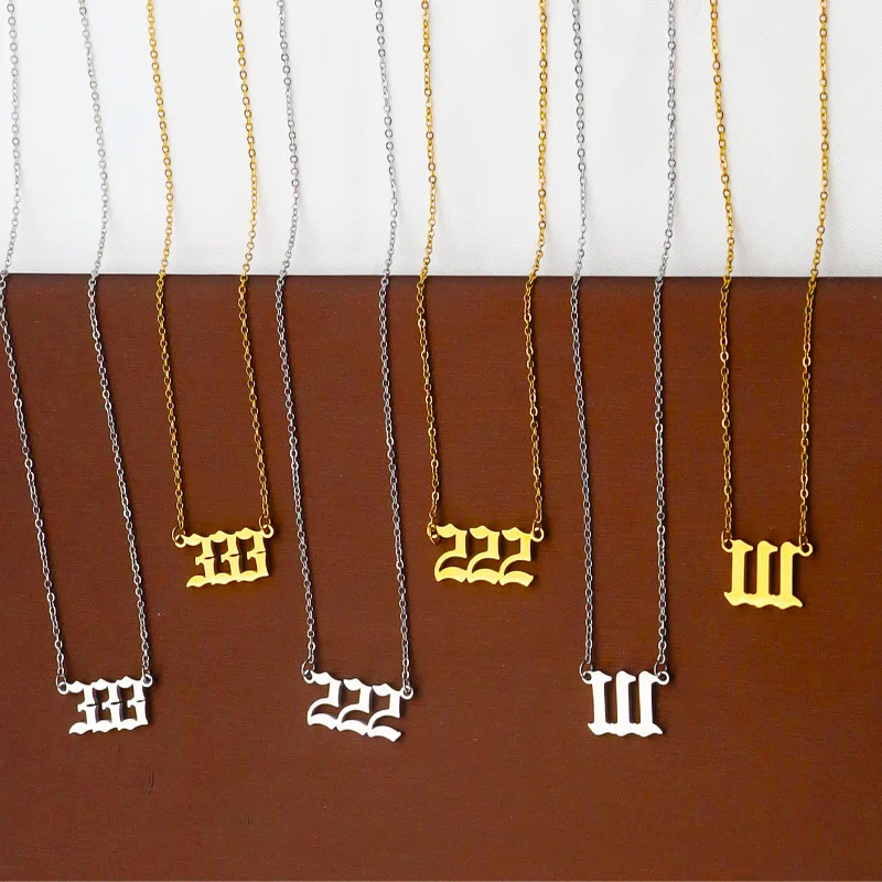 New Trendy 111-999 Stainless Steel Lucky Angel Numbers Necklace Gold Plated for Women