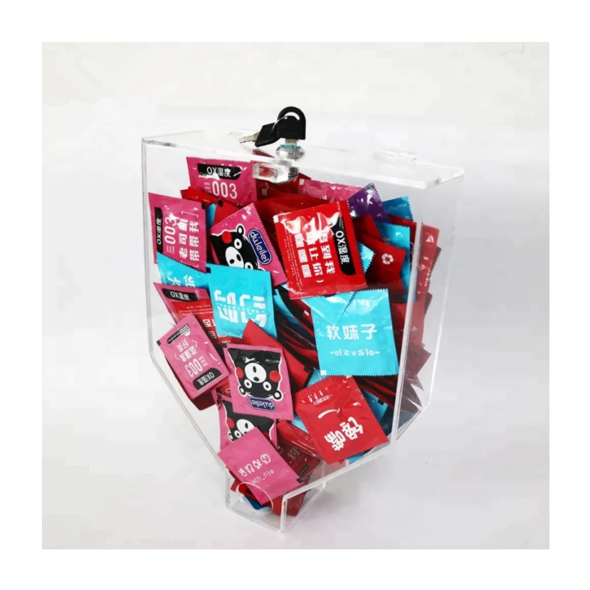 Пользовательский Блокируемый оргстекло Презерватив Чехол PMMA Настенный Прозрачный Акриловый презерватив диспенсер