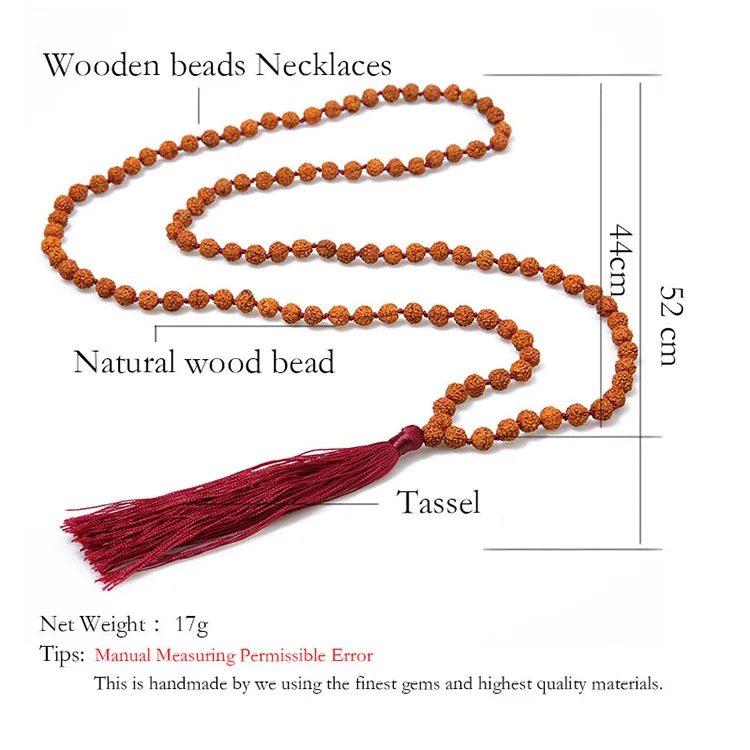 Оптовая продажа с фабрики Bodhi Бусы Длинные ожерелья кисточками 108 Mala Rudraksha Круглые Шнур узелковое