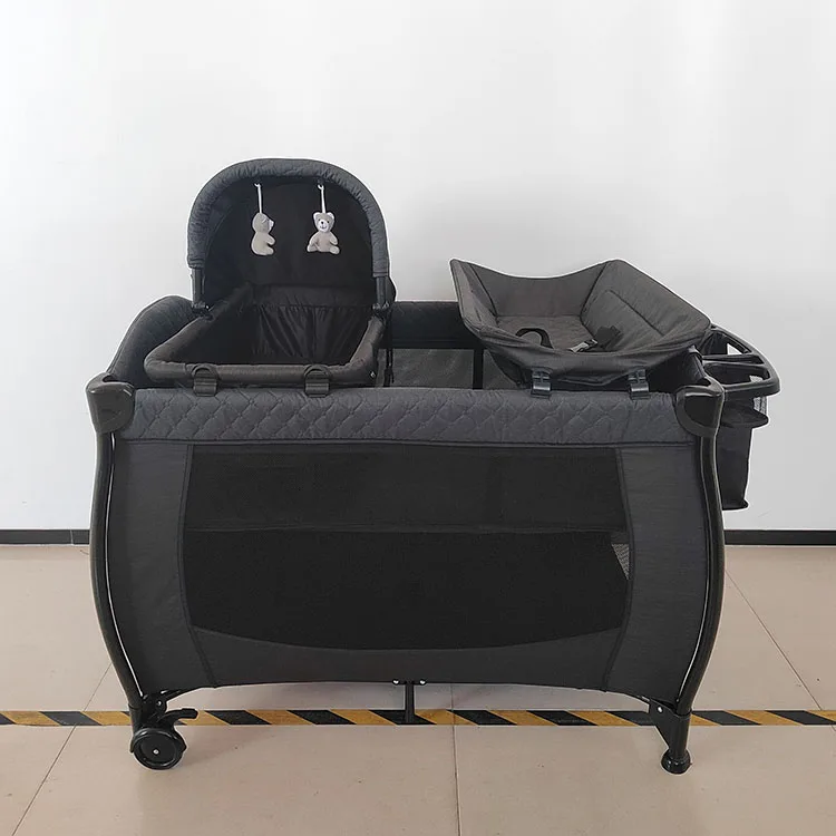 Manufacturer  new design  baby playpen folding travel cot baby crib  playard with Nursery Center two in one carry sleep cradle