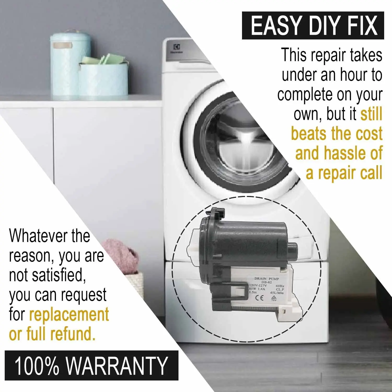 4681EA2001T Washer Drain Pump Motor Replaces Part Numbers AP5328388, 2003273, 4681EA2001D, 4681EA2001N, 4681EA1007G and More