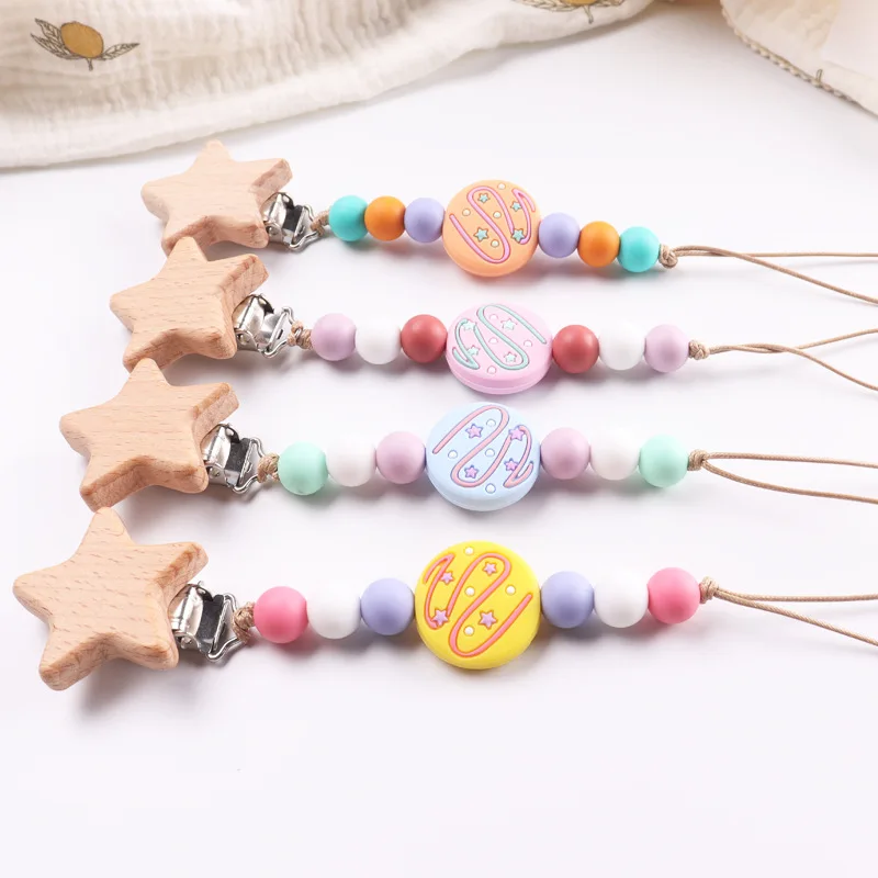 DIY Baby Carve Custom Name Cartoon Cake Donut Pacifier Chain Candy Pacifier Clip Crown Teething Chain Teether Clip Children Gift