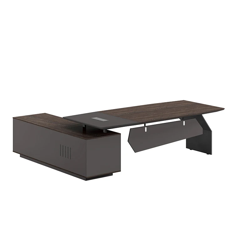 Pengpai custom modern l shaped walnut gray wood boss office executive desk set