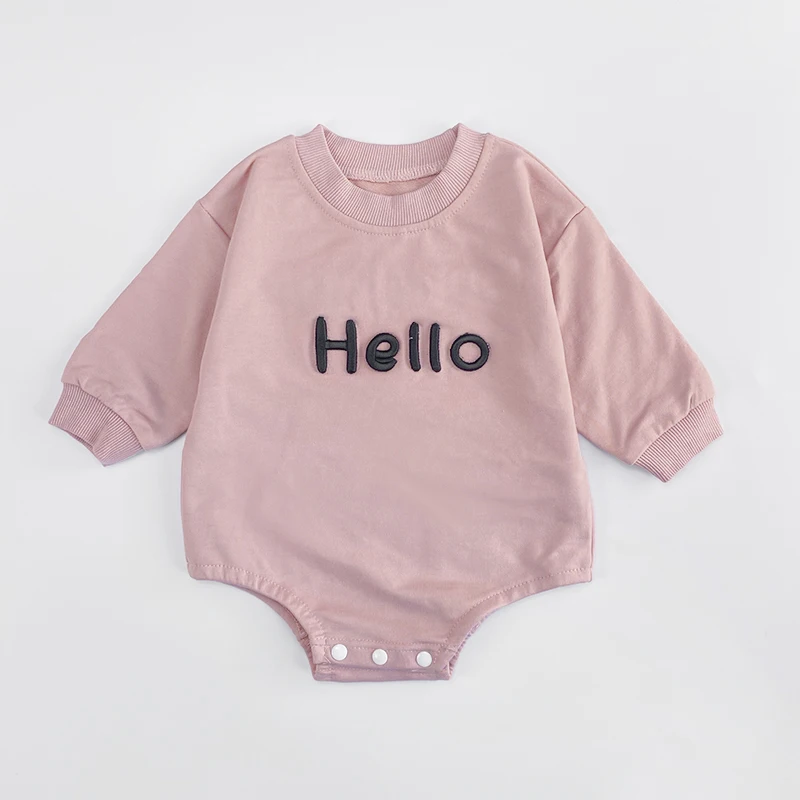 Customized HELLO Embroidery Print Baby Girl Boy Romper Short Sleeve Summer Newborn Bodysuit