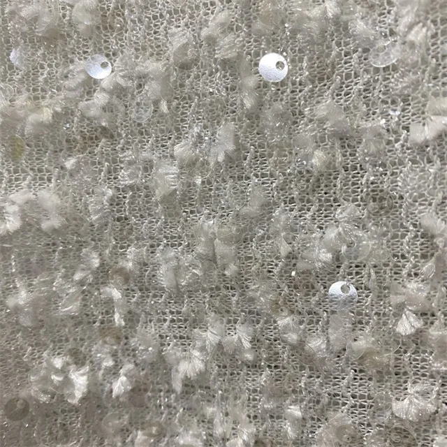 exquisite 5mm transparent sequin and white metallic jacquard weave Embroidered lace Sequin fabrics for clothing