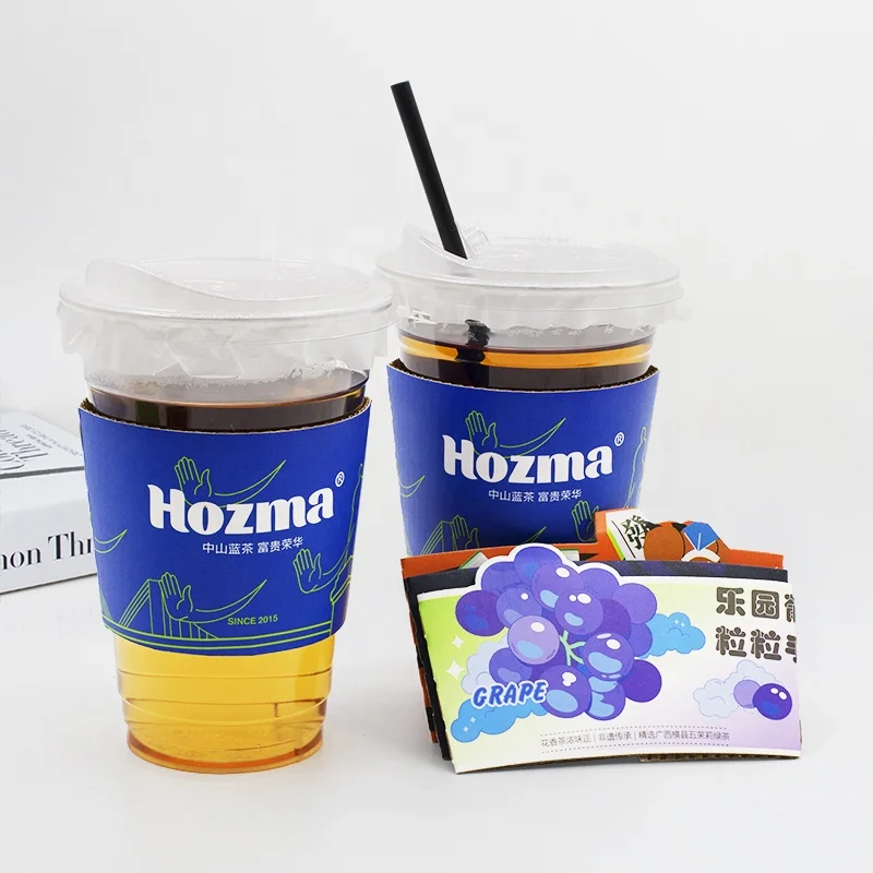 Disposable white cardboard custom milk tea shop coffee plastic anti-hot insulated cup sleeve