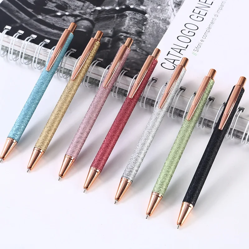 1.0mm Black Ink Metal Ball Pens Glitter Metal Ballpen Ballpoint Pens Student Pens for School Stationery Office Supplies