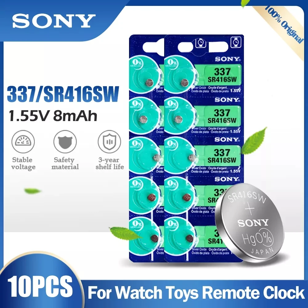 For SONY Original 337 SR416SW 1.55V Silver Oxide Button Cell Battery LR416 337A AG6 for Watch Toys