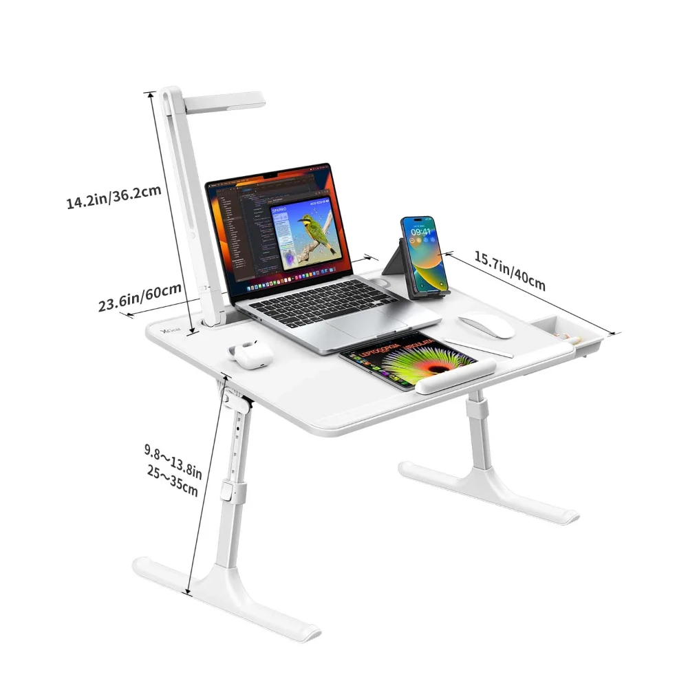 Wholesale Portable Lap Desk with LED light Drawer Laptop desk table with USB type-C Adjustable Height for Laptops and Reading
