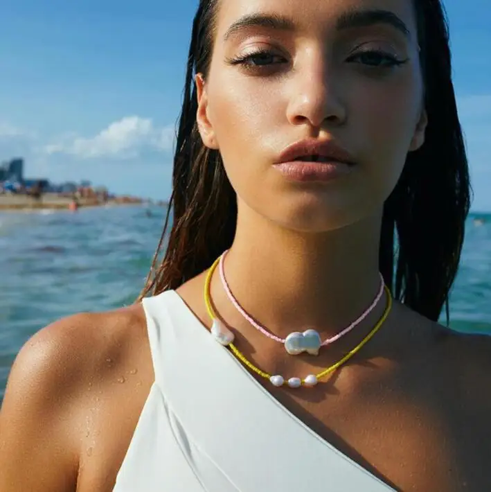 Boho Jewelry Crystal  MIYUKI seed beads Necklace versatile smile flower candy DIY pearl chain