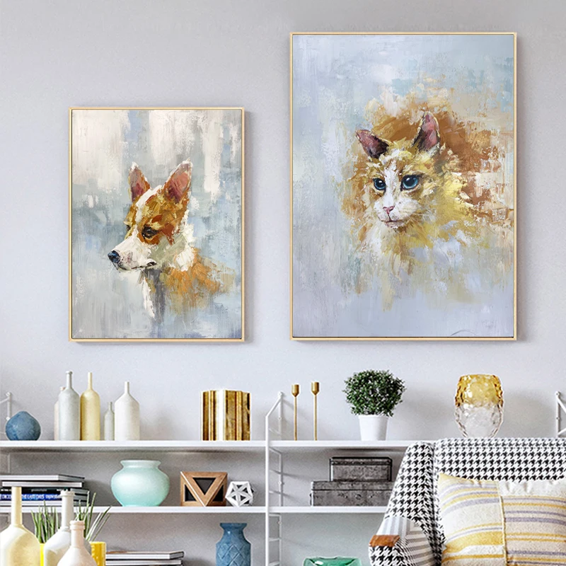 Wholesale Contemporary Wall Decoration Oil Modern Animal cat and dog Art Painting on Canvas for Home Decoration At Sale