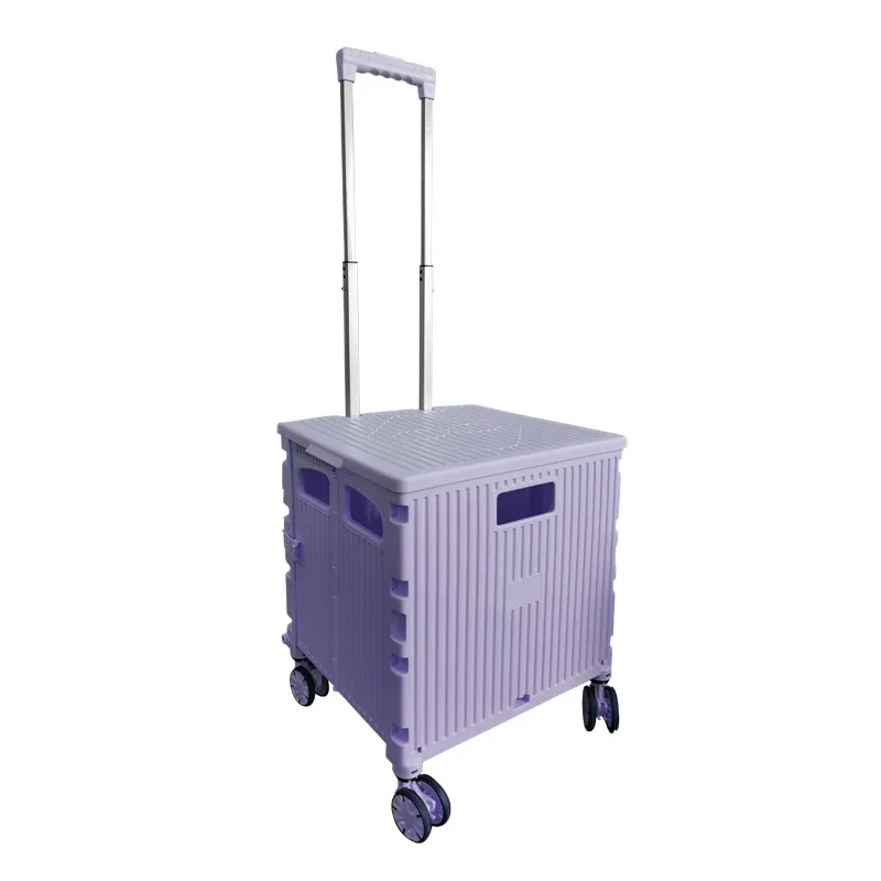 Supermarket Folding 4 Wheels Plastic Shopping Cart for Groceries on Wheels with Custom Logo/Color