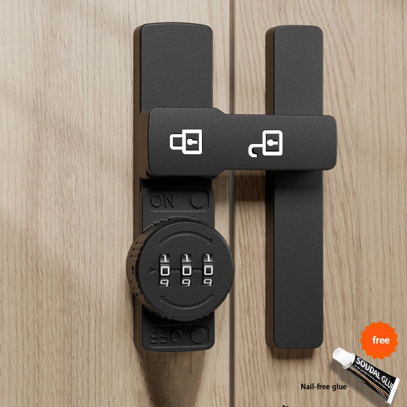 Zinc Alloy Punch Free Sliding Door latch switch Locks For Wooden Doors Safety  Password drawer Cabinet black night Lock Latch