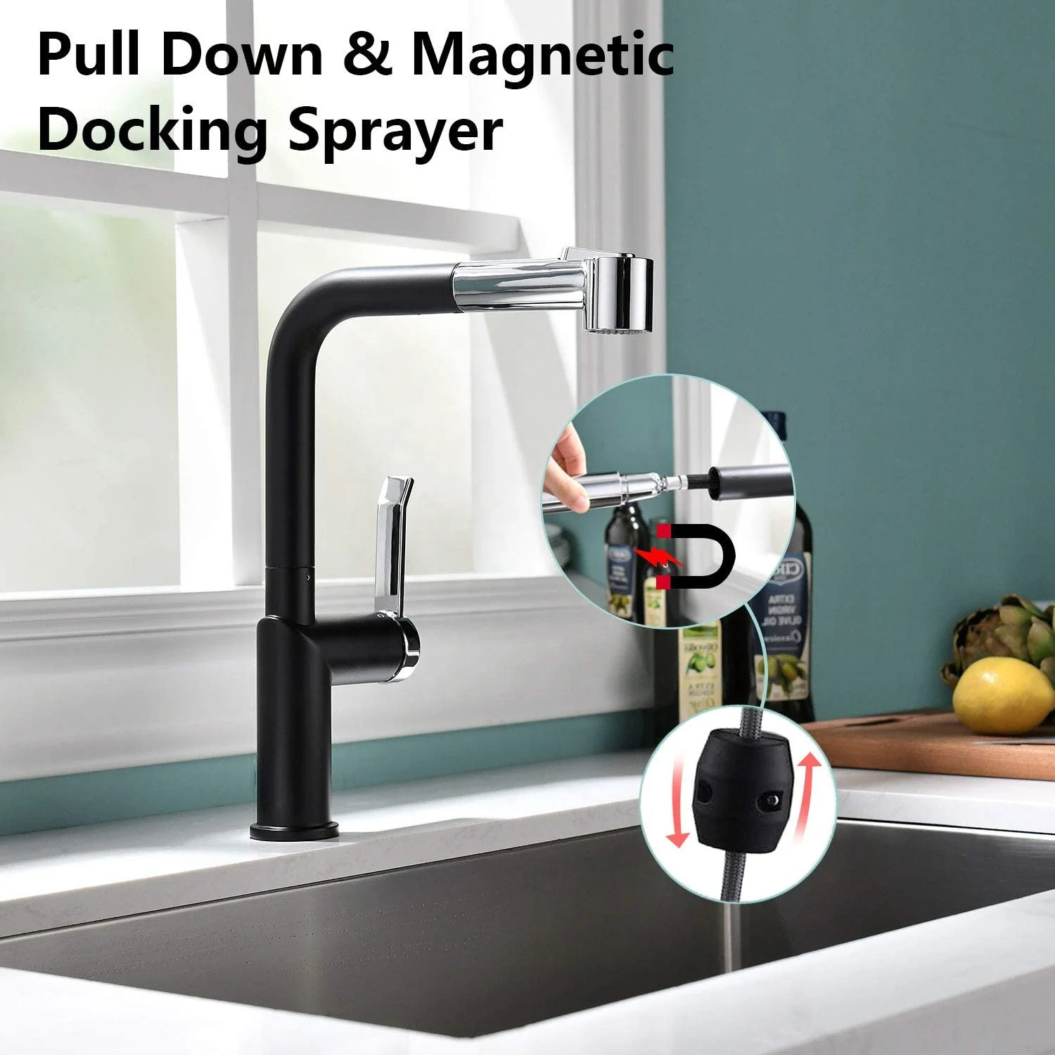 High Quality Magnetic Docking Chrome with 2-Way Sprayer Kitchen Sink Pull Out cUPC Kitchen Faucet