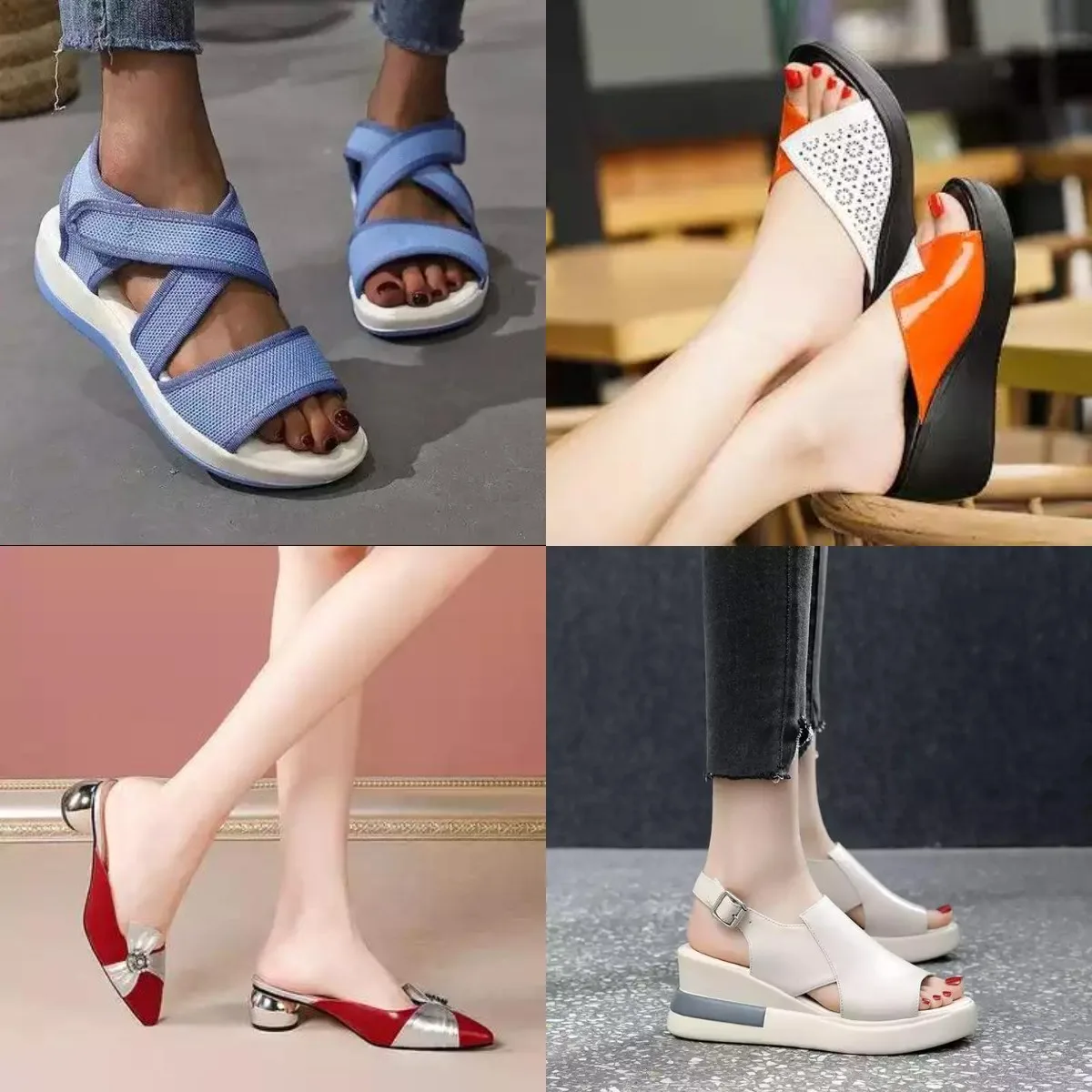 Women fashion plus size high quality beige square heel summer shoes lady casual sweet party red high heel office lady shoes