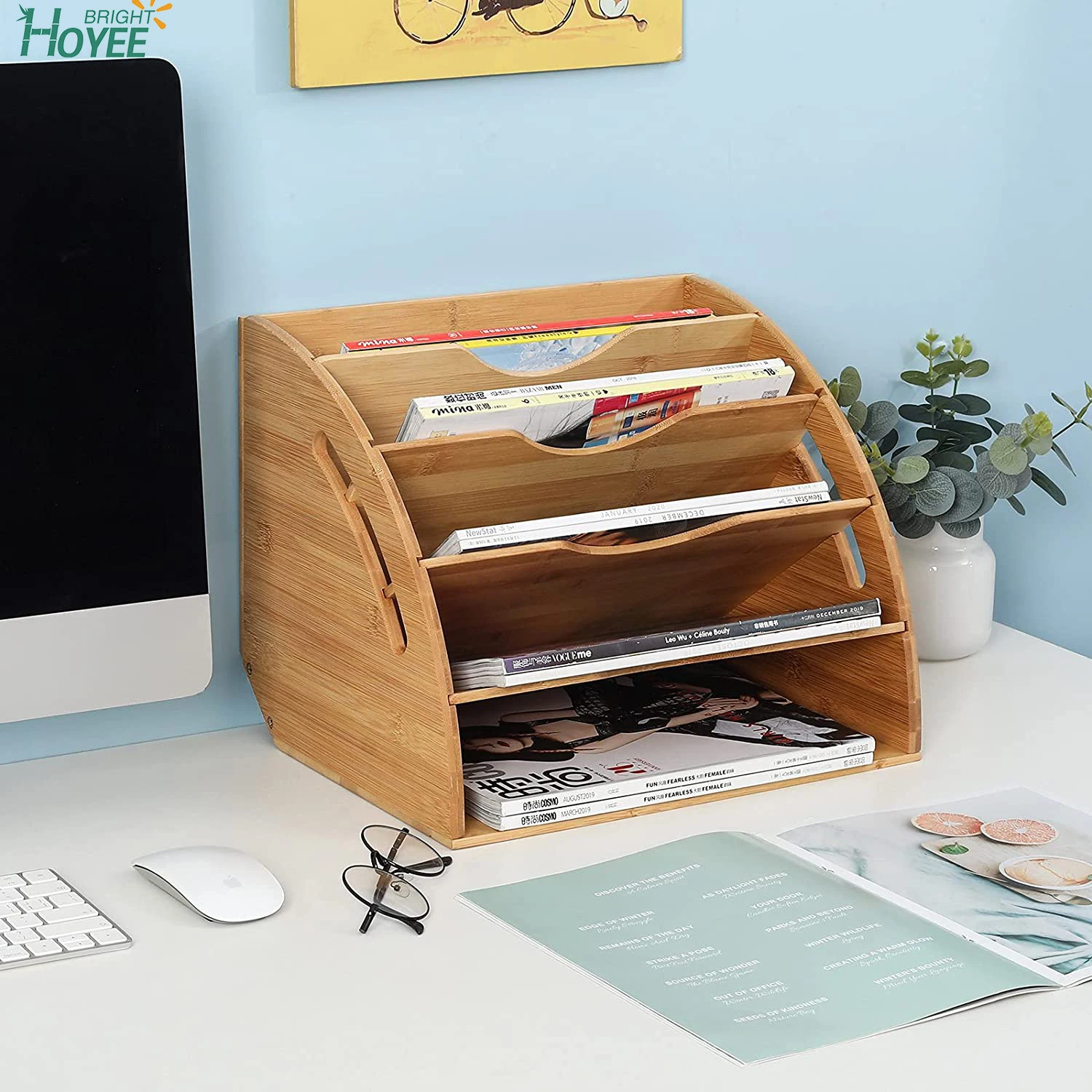 Bamboo File Organizer Fan-Shaped Desktop Document Paper Sorter for Office Home School