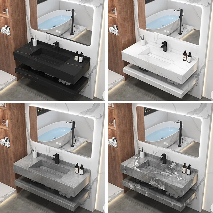 Double-Layer Bathroom Furniture Wall Hung Hand Wash Basin Artificial Stone Bathroom Vanity Sink Marble Cabinet Basin