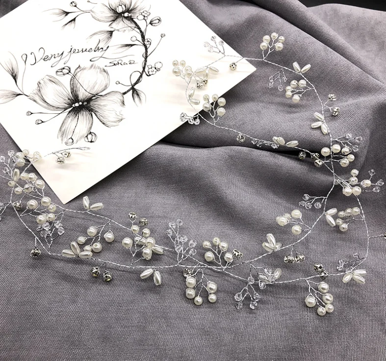 finestyle Bridal Gold Silver Extra Long Pearl and Crystal Beads Wedding Head Piece Hair Accessories Jewelry