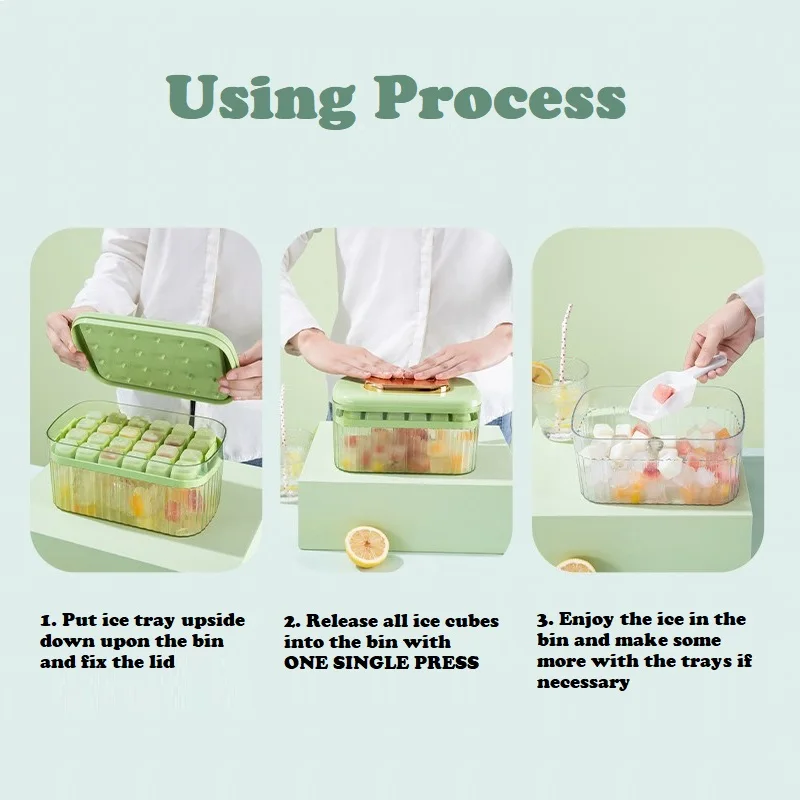 Amazon Ice Cube Tray 2 Layer Food Grade Reusable Durable Ice Tray With Lid And Bin Quick Demould Stackable Ice Silicone Tray