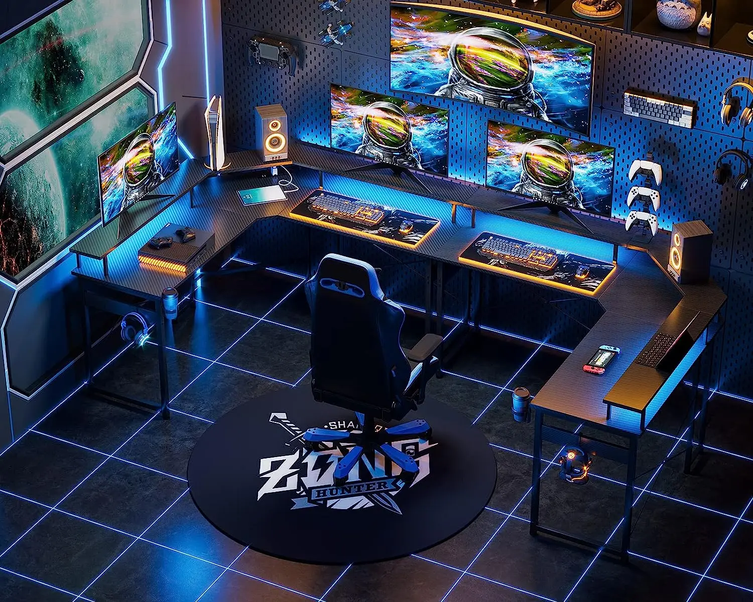 New Carbon Fiber Electric Gaming Desk with Rgb Lighting Electric Competition Player Table for Gamer