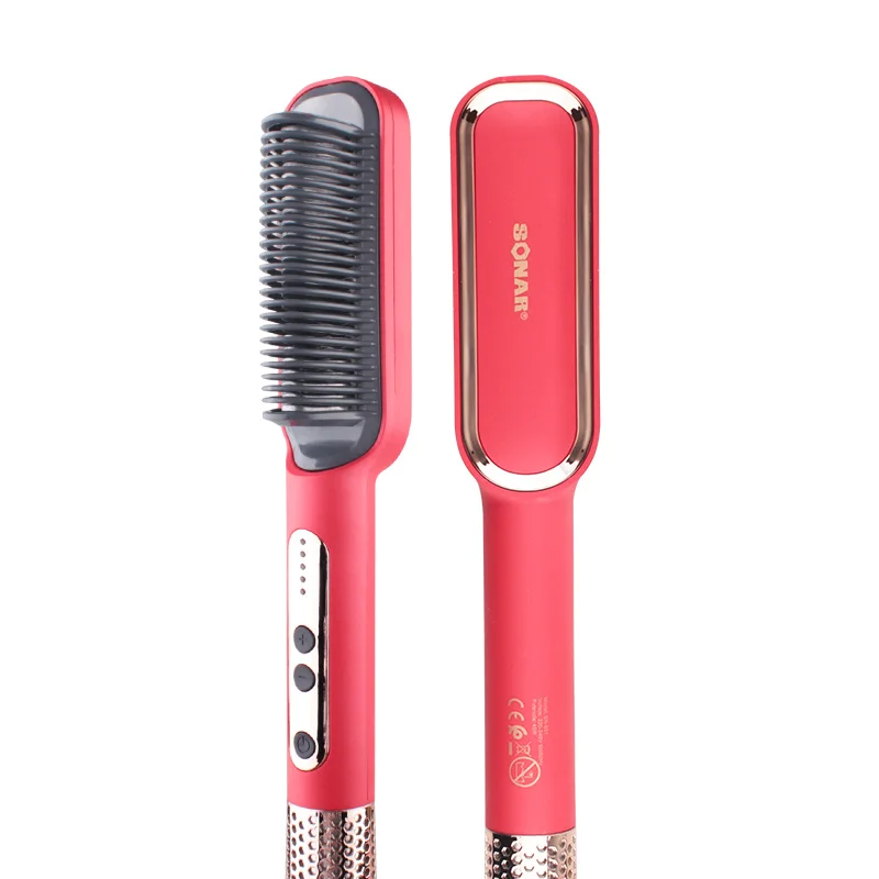 Custom Mini Negative Ion Hair Straightener Styling Comb Professional Electric Hair Straightener Brush Heated Comb