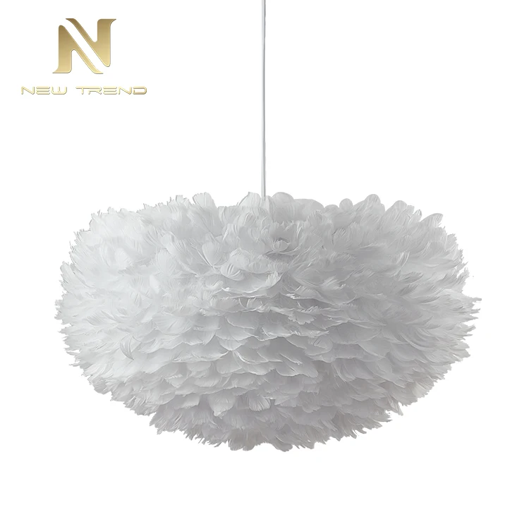 Contemporary Style Home Decoration Fixtures White Feather E27 Led Chandelier Pendant Light