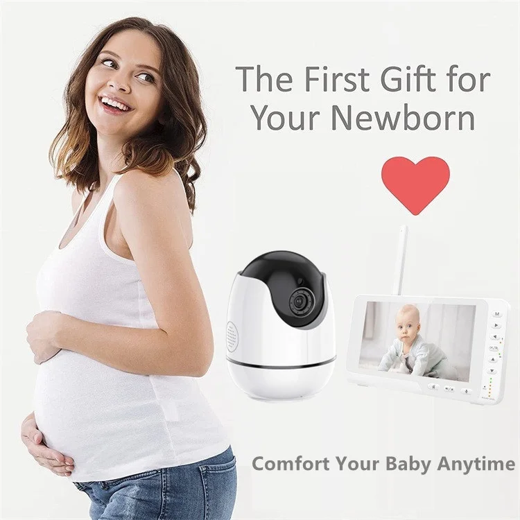 5.5 inch Built-in Lullabies Monitor Bebe Night Vision Temperature Sensor 720P 1080P Baby Monitor Camera with Display and no WiFi