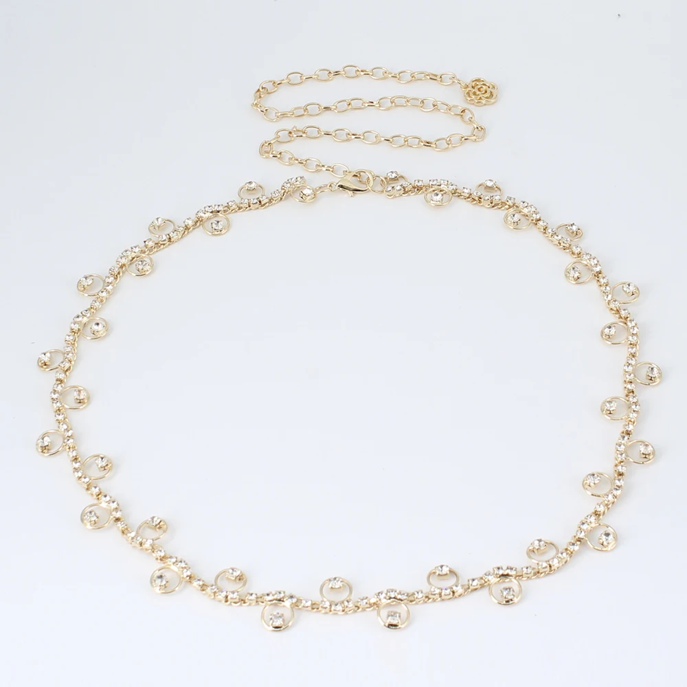 Modern Latest Designs Women metal wais chain delicate diamonds chain belts