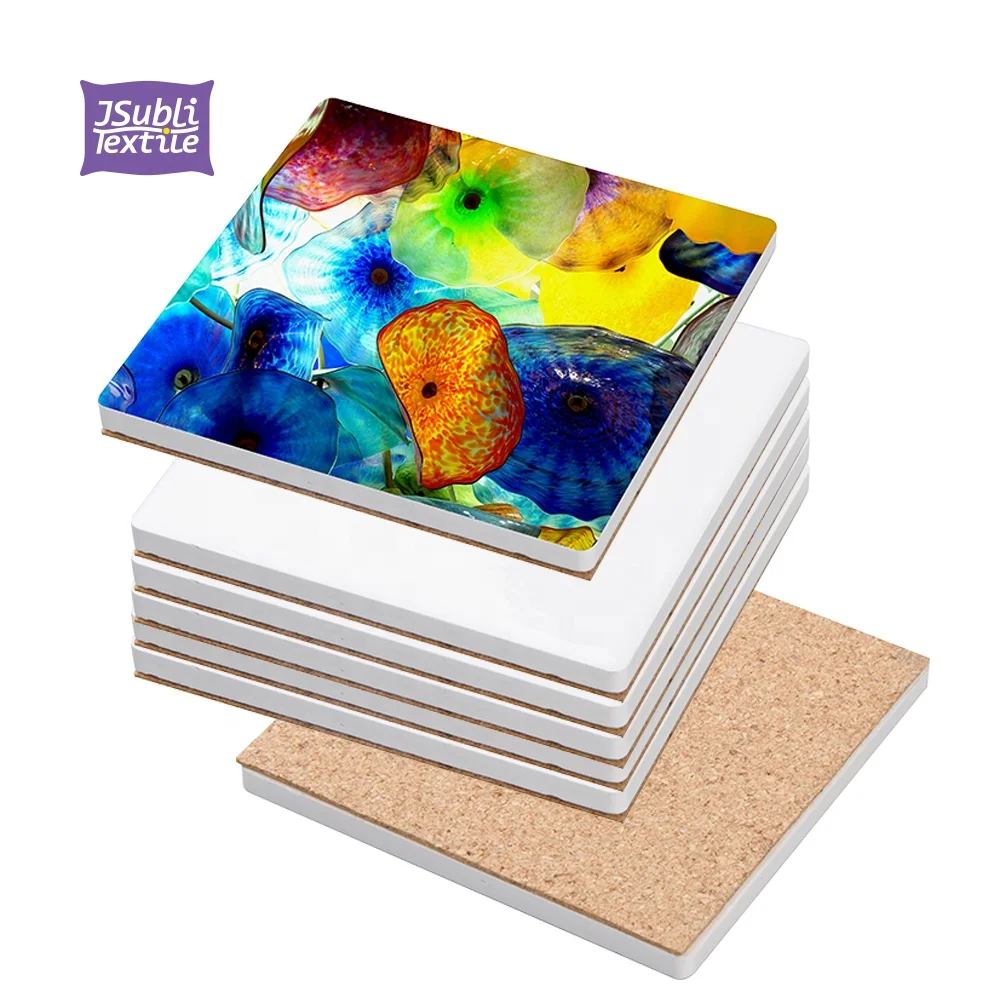 Bestsub Wholesale Custom promotion Sublimation Blanks drink Square Ceramic Blank Cork Coaster  Coasters