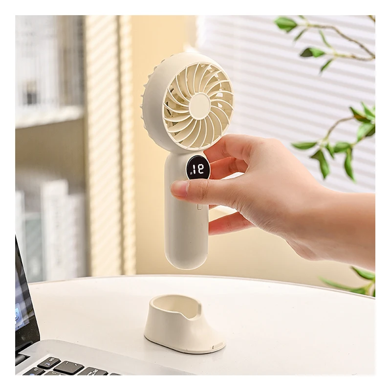 2024 new design high quality USB rechargeable 1200mAh  battery display portable air cooling stand base handheld small mini fan