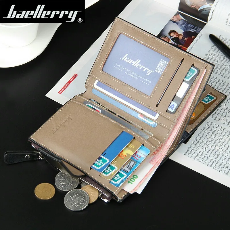 Мужской кошелек baellerry с несколькими отделениями для карт Короткие Кошельки на молнии двухскладные кошельки из искусственной кожи блокировкой RFID мужской