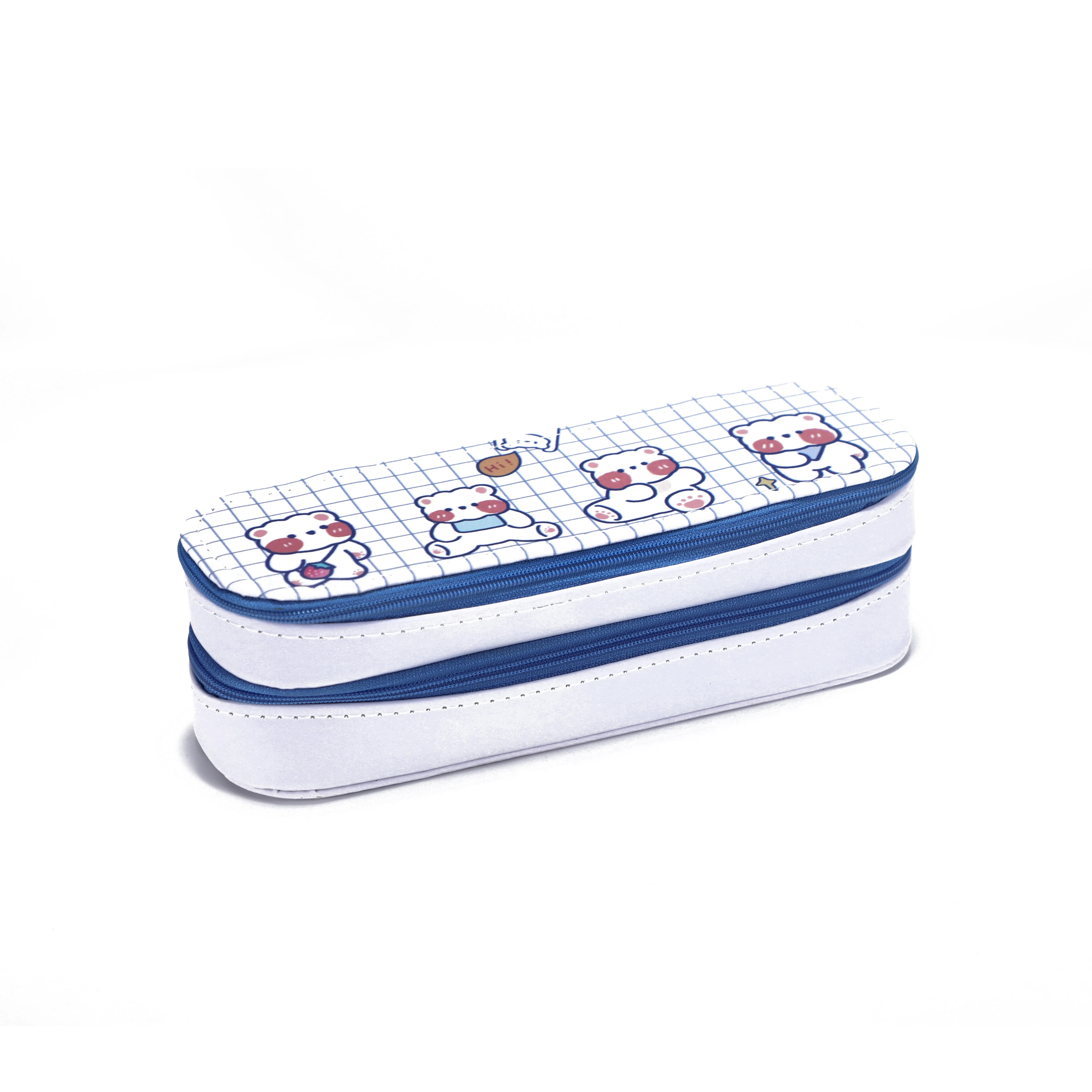 Wholesale Full Color Printing PU Pencil Pouch Bags Cases with 2 Layers and 2 Zippers for School Office Student Boys & Girls