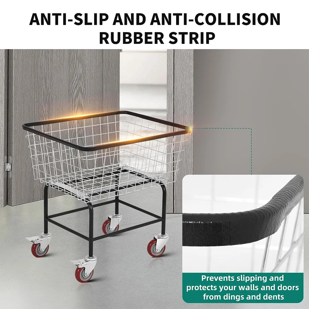 Wire Laundry Cart 2.5 Bushel, Rolling Laundry Basket with Wheels Commercial Wire Laundry Basket Cart with Galvanized