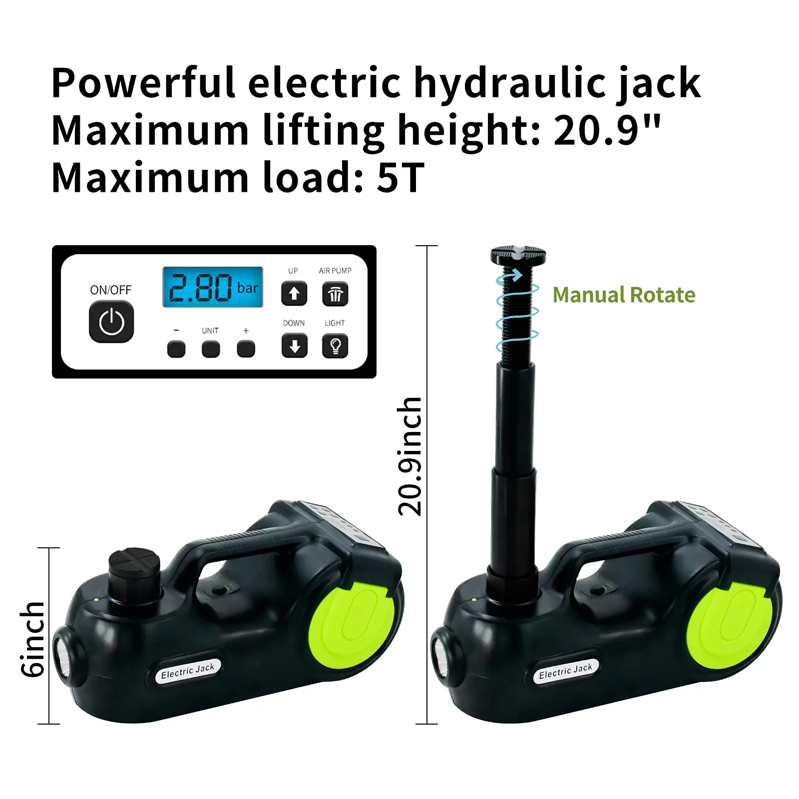 Electric Car Jack Kit 5T 12V Car Jack Hydraulic with Impact Wrench & Inflator for SUV Sedan MPV with LCD & Tire Pressure Display