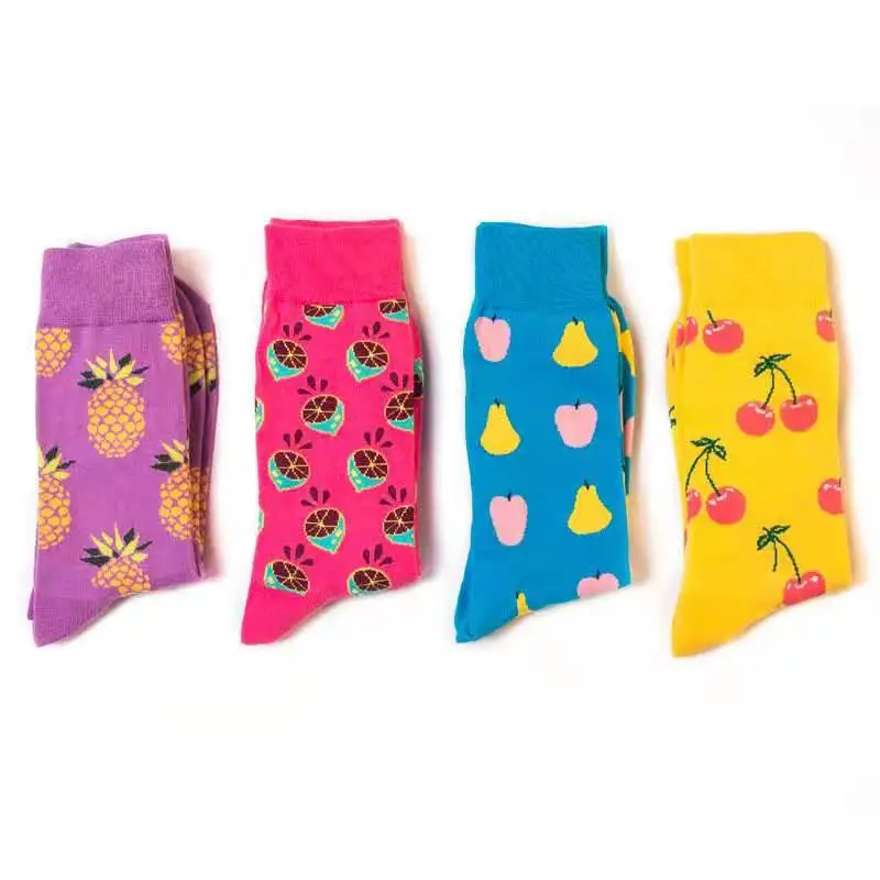 F023 Color fruit series strawberry watermelon pear dragon fruit color men long tube cotton socks