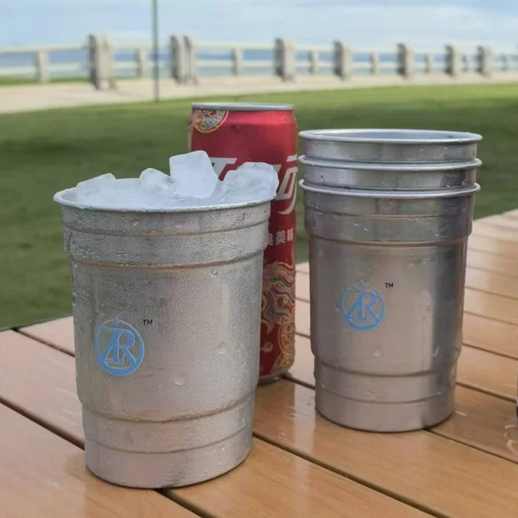 New Arrival Disposable Recyclable World Soccer Cup Stadium Customized Logo Print Metal Aluminum Cup Beer Mug